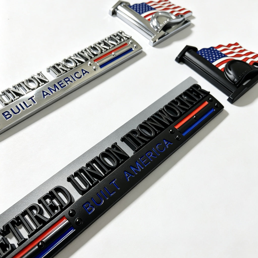 Retired Iron Workers Built America Car Emblem - Novelty Car Truck Boat Golf Cart Badge (Copy) (Copy)
