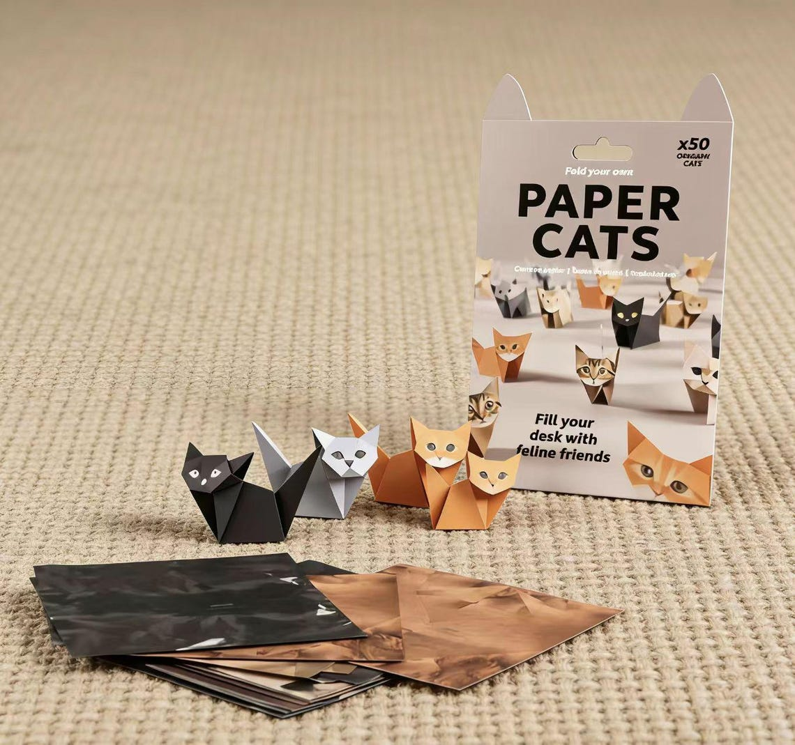 Set of 50 Origami Dogs or Cats- Fold Your Own Preprinted Paper Pet