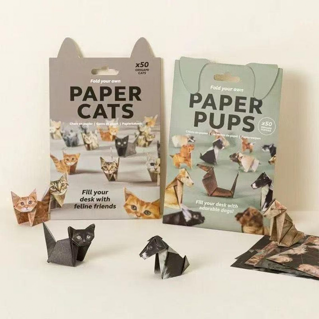 Set of 50 Origami Dogs or Cats- Fold Your Own Preprinted Paper Pet