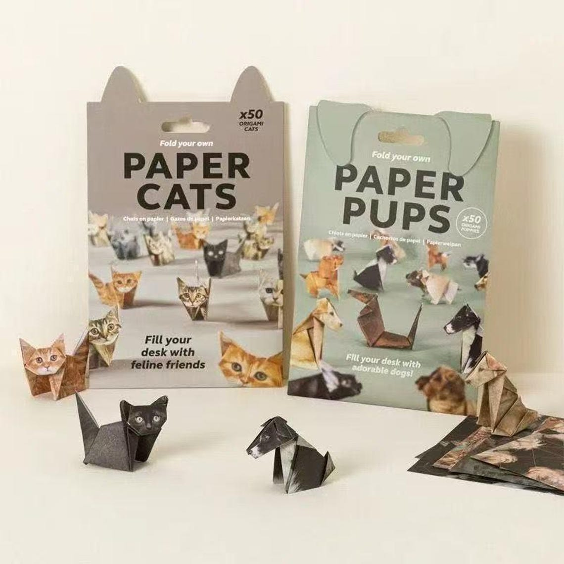 Set of 50 Origami Dogs or Cats- Fold Your Own Preprinted Paper Pet