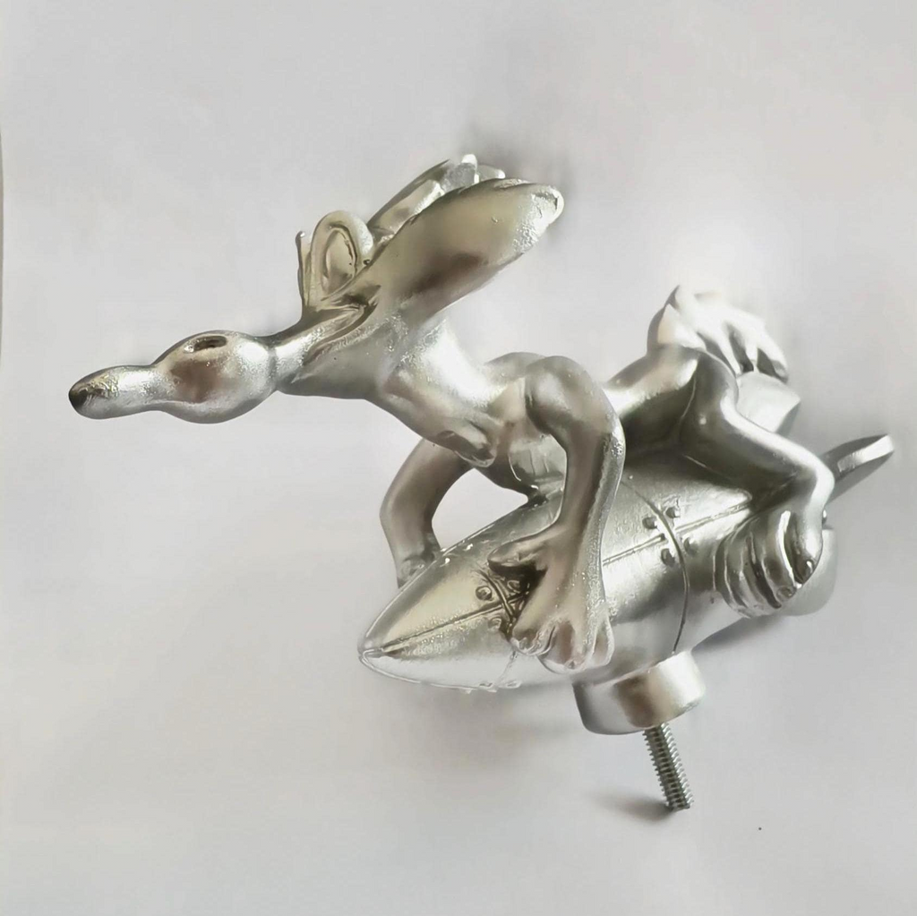 Wile E. Coyote Rocket Hood Ornament – Matte Silver Finish Looney Toons -ACME Inspired Car Mascot – Custom Hot Rod, Rat Rod, Golf Cart, Boat, Truck Exterior Accessory