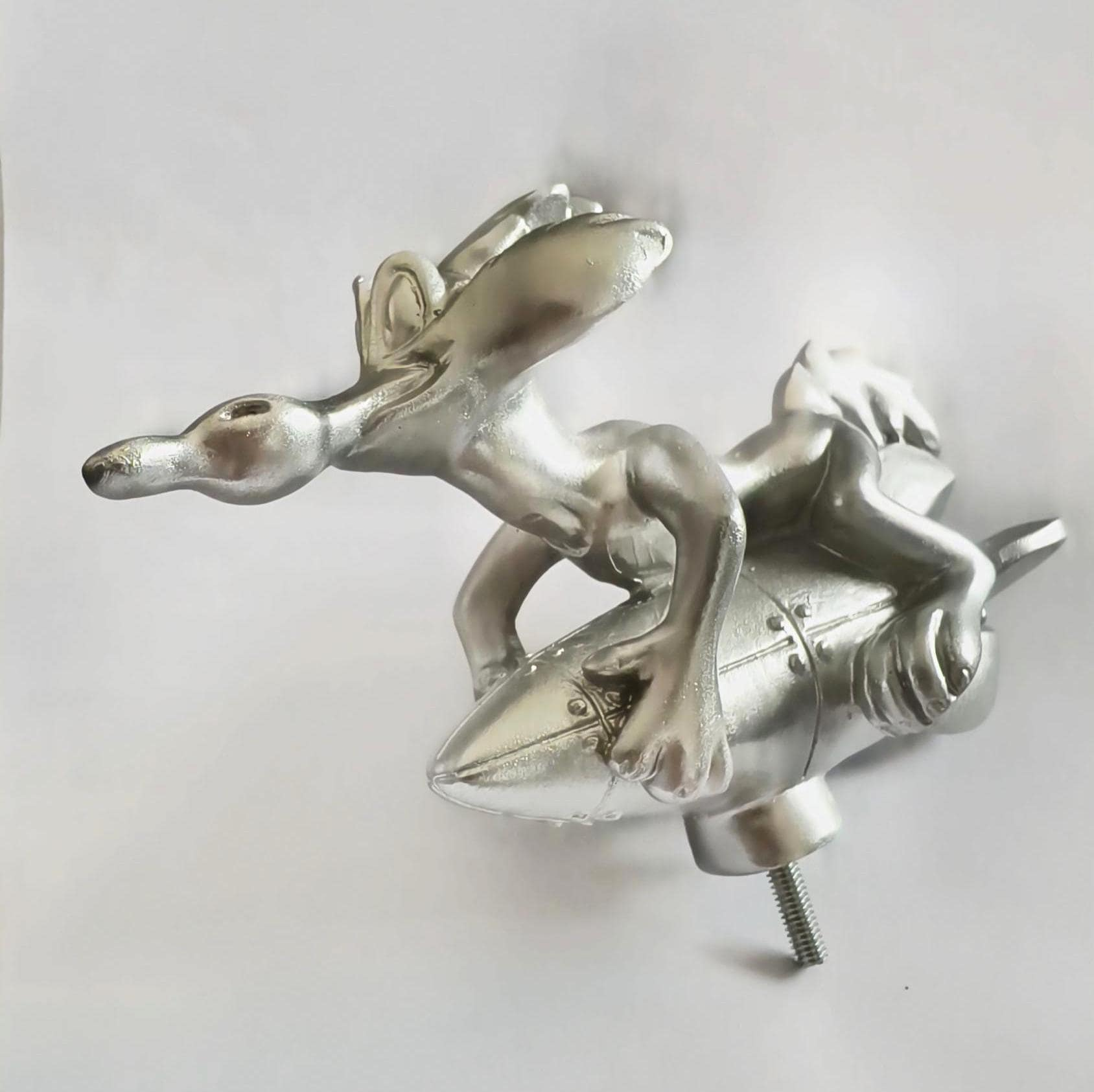 Wile E. Coyote Rocket Hood Ornament – Matte Silver Finish Looney Toons -ACME Inspired Car Mascot – Custom Hot Rod, Rat Rod, Golf Cart, Boat, Truck Exterior Accessory