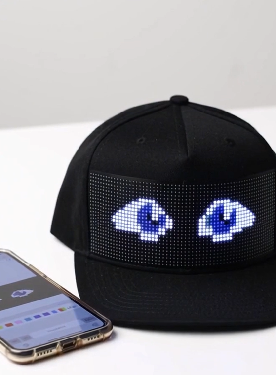 Animated LED Matrix Display Cap  with Dynamic Lighting Effects Customizable Messages for Personalized Style High-Resolution Full-Color Screen Smart App Control