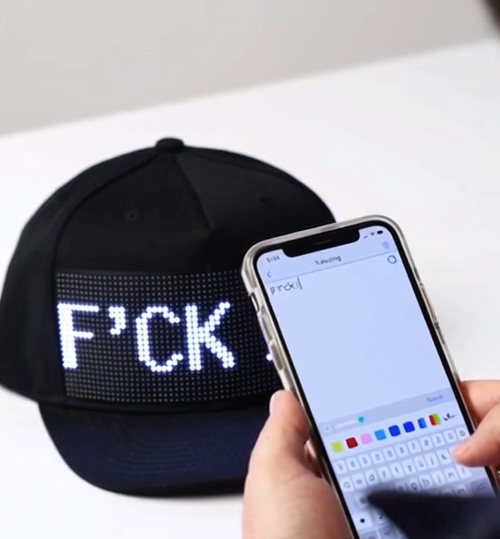 Animated LED Matrix Display Cap  with Dynamic Lighting Effects Customizable Messages for Personalized Style High-Resolution Full-Color Screen Smart App Control
