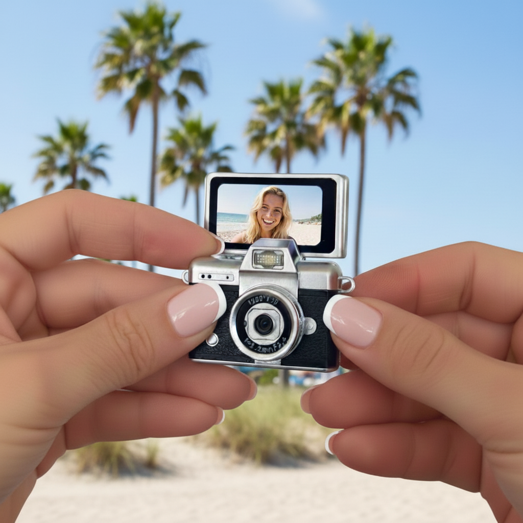 Mini Digital Selfie Camera with Flip Screen 1080P HD, Retro Keychain Camera