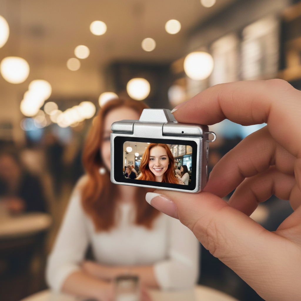Mini Digital Selfie Camera with Flip Screen 1080P HD, Retro Keychain Camera