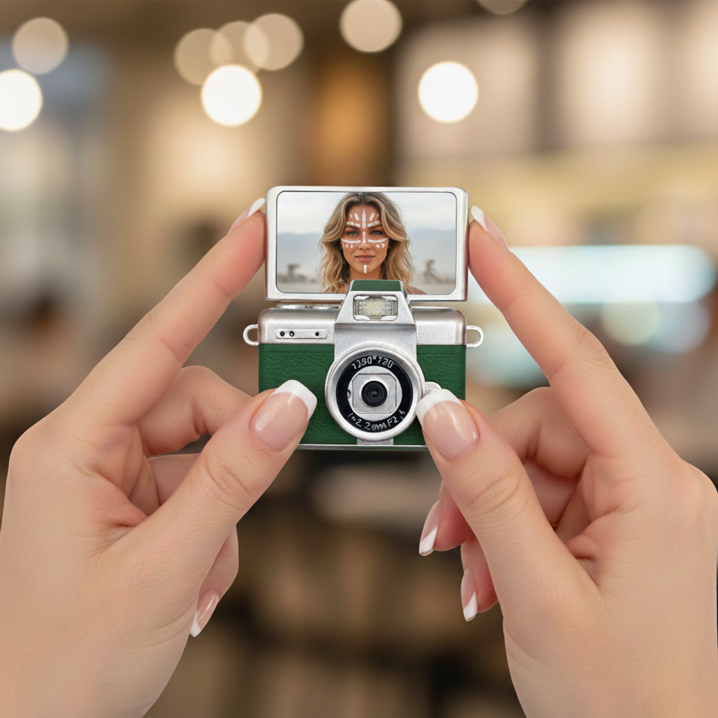 Mini Digital Selfie Camera with Flip Screen 1080P HD, Retro Keychain Camera