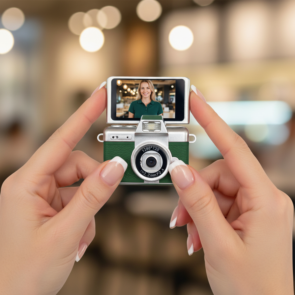 Mini Digital Selfie Camera with Flip Screen 1080P HD, Retro Keychain Camera