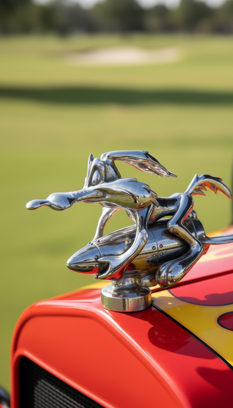 Wile E. Coyote &amp; Rocket Hood Ornament – Matte Silver Finish ACME Inspired Car Mascot – Custom Hot Rod, Rat Rod, Golf Cart, Boat, Truck Exterior Accessory