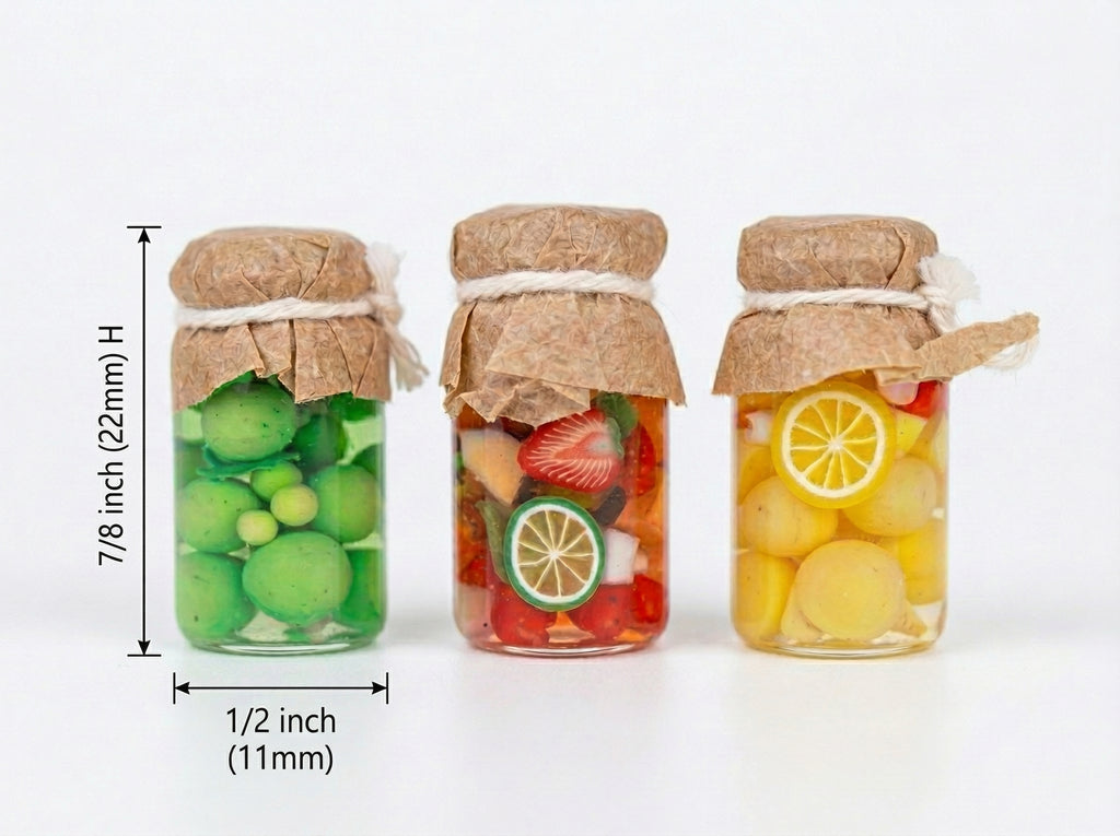 Dollhouse Miniature Canned Fruit Jars Miniature Pickling Bottles Set of 3