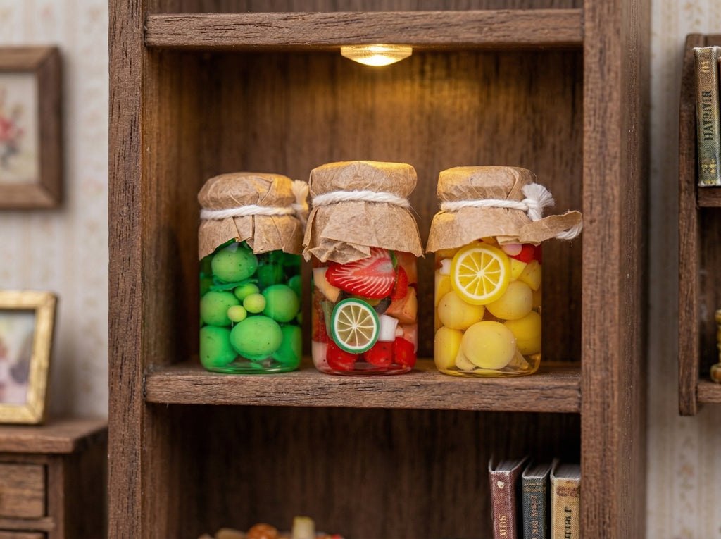 Dollhouse Miniature Canned Fruit Jars Miniature Pickling Bottles Set of 3