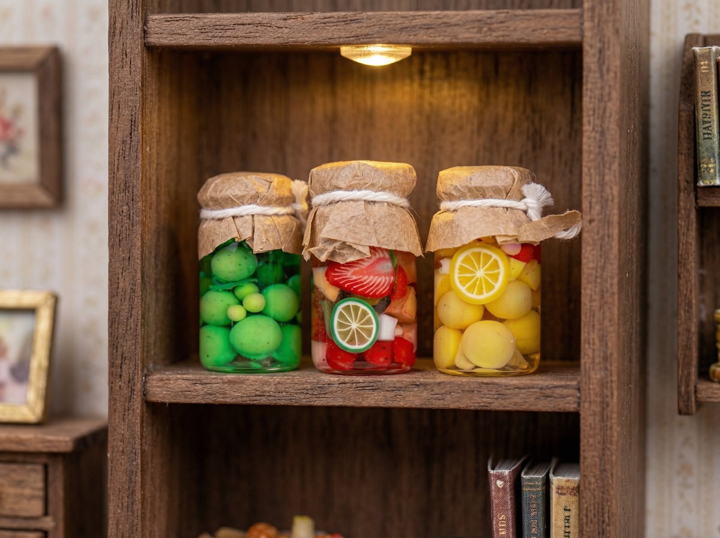 Dollhouse Miniature Canned Fruit Jars Miniature Pickling Bottles Set of 3
