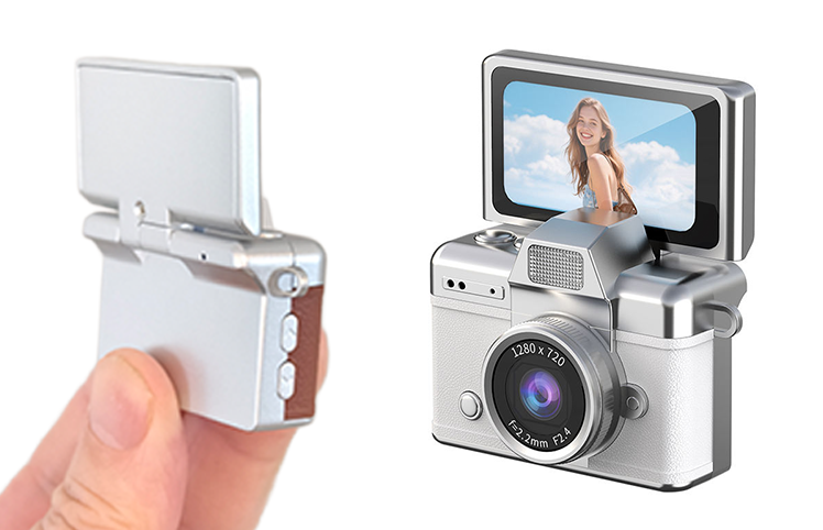Mini Digital Selfie Camera with Flip Screen 1080P HD, Retro Keychain Camera
