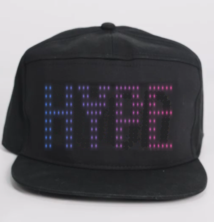 Animated LED Matrix Display Cap  with Dynamic Lighting Effects Customizable Messages for Personalized Style High-Resolution Full-Color Screen Smart App Control