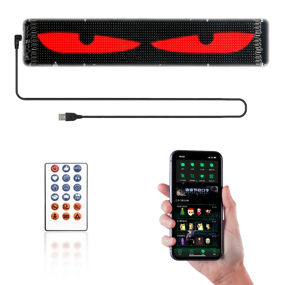 64 x 20 Pixel Programmable Flexible LED Matrix Display Sign Bluetooth Devil Eyes, Car Decor, Remote Control Stick on