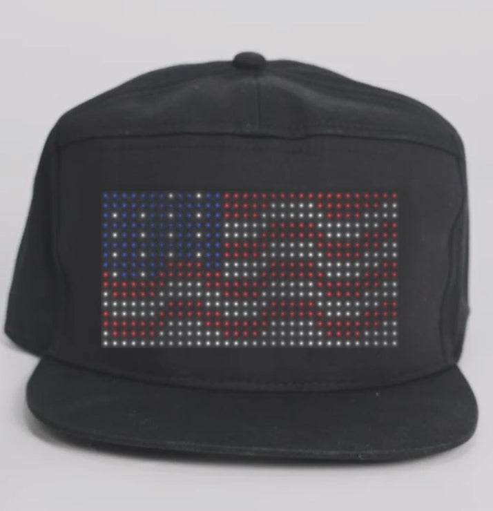 Animated LED Matrix Display Cap  with Dynamic Lighting Effects Customizable Messages for Personalized Style High-Resolution Full-Color Screen Smart App Control