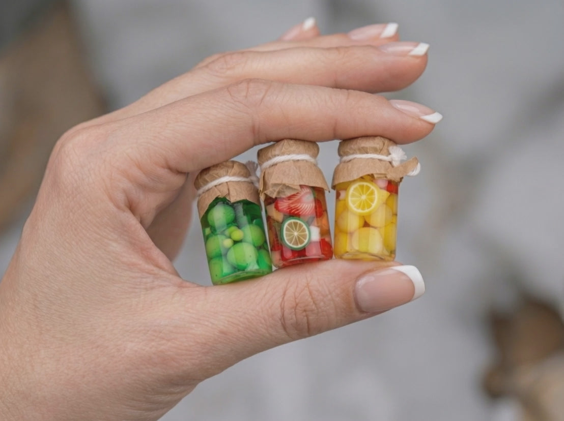 Dollhouse Miniature Canned Fruit Jars Miniature Pickling Bottles Set of 3