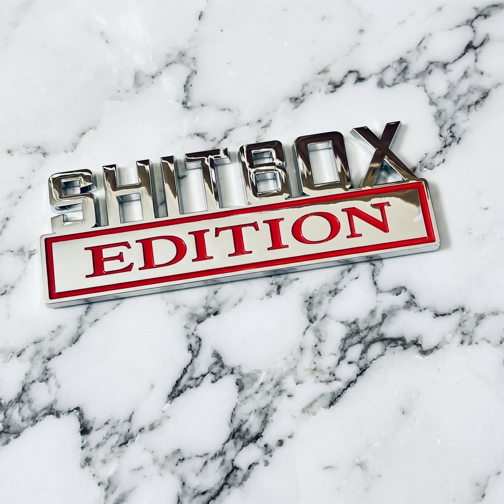 Shit Box Edition Chrome Emblem - Novelty Car/Golf Cart/Boat Emblem