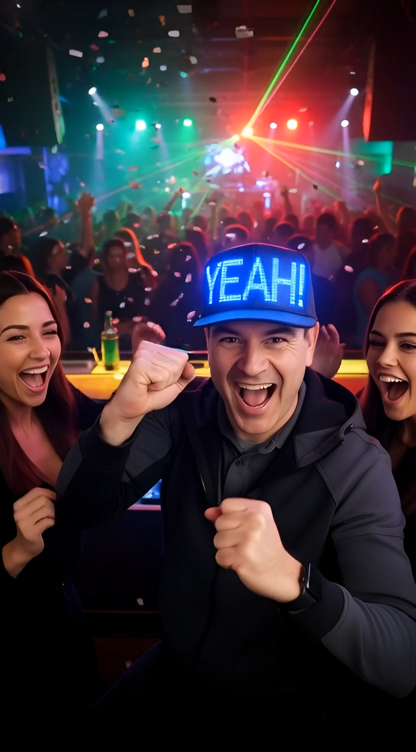 Animated LED Matrix Display Cap  with Dynamic Lighting Effects Customizable Messages for Personalized Style High-Resolution Full-Color Screen Smart App Control