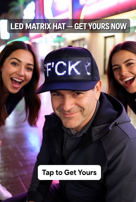 Animated LED Matrix Display Cap  with Dynamic Lighting Effects Customizable Messages for Personalized Style High-Resolution Full-Color Screen Smart App Control